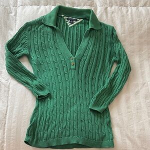 Tommy Hilfiger Emerald Green Cable V-Neck Sweater